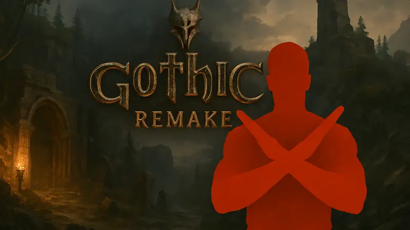 Изображение обложки Gothic 1 Remake с логотипом игры и персонажем, символизирующее опровержение слухов.