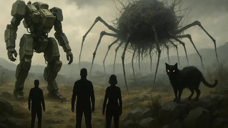 Концепт-арт мехов, паучьих гнёзд или проклятого кота из Death Stranding 2.