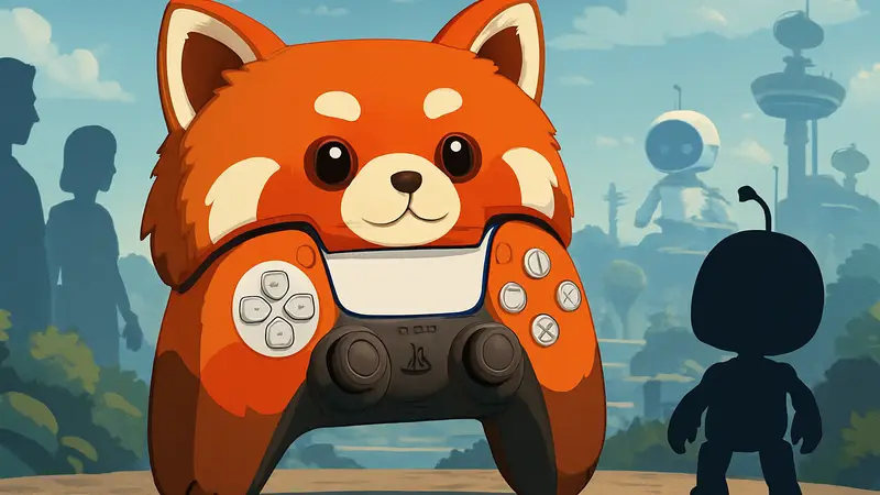 Игровой контроллер DualSense с чехлом Astro Bot в виде красной панды для PlayStation 5