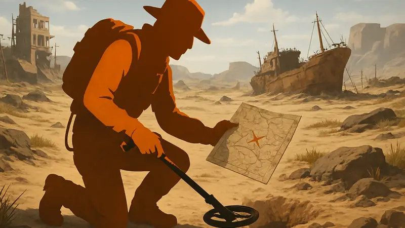 Игрок ищет сокровища в Sand: Raiders of Sophie на карте, показывая процесс поиска клада.