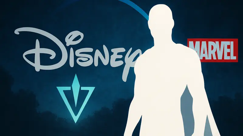 Белый Вижен на фоне логотипов Disney Plus и Marvel, анонс VisionQuest