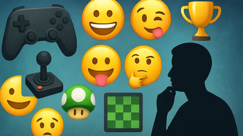 Эмодзи и угадывание игр: контроллер, джойстик, смайлики, игровые символы.