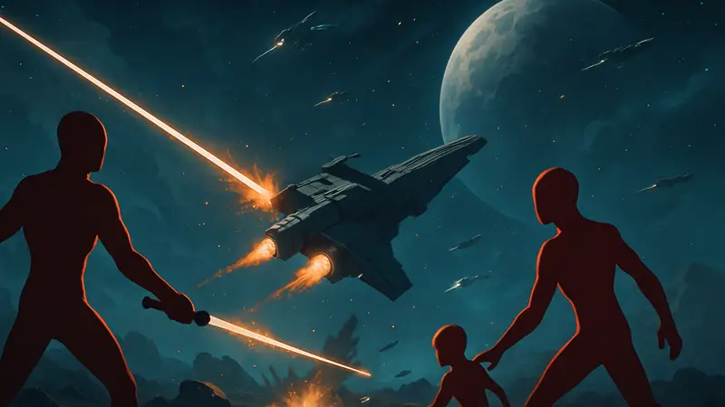 Изображение космической MMO SpaceMolt, где корабли или персонажи сражаются, созданные ИИ.