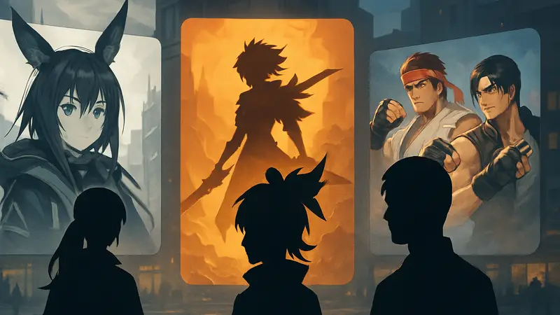 Коллаж из логотипов или персонажей популярных гача-игр, таких как Arknights, Soul Strike, King of Fighters AFK