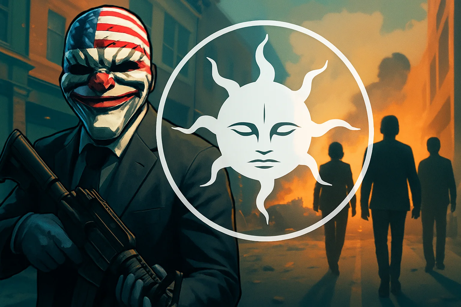 Логотип студии Starbreeze на фоне скриншота из игры Payday, символизирующий кадровые изменения.
