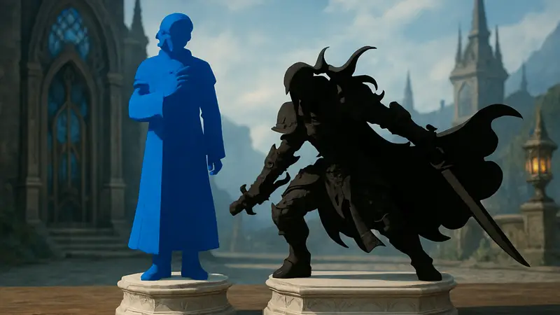 Миниатюрные фигурки персонажей Final Fantasy XIV: Эмет-Селх и Зенос из второй коллекции.