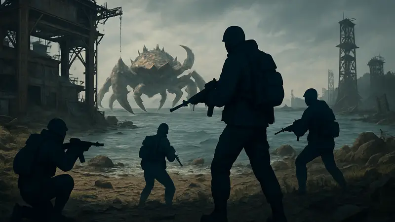 Скриншот из PIONER, демонстрирующий новый рейд или битву на Крабовом острове.