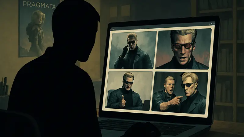 Скриншот фанатского сайта Pragmata с мемами Resident Evil и Альбертом Вескером