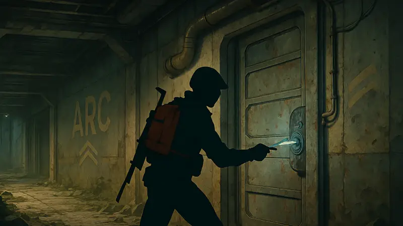 Игрок использует ключ Dam Testing Annex в ARC Raiders для открытия секретной двери.