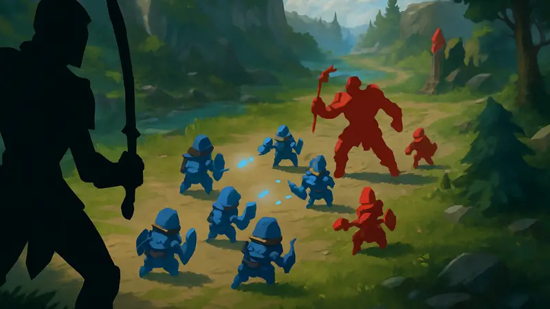 Скриншот из игры League of Legends, показывающий миньонов или поле боя.