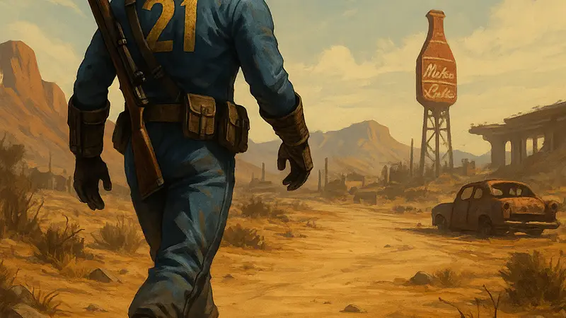 Персонаж из Fallout New Vegas движется в пустошах после установки нового мода на анимации, улучшающего внешний вид.