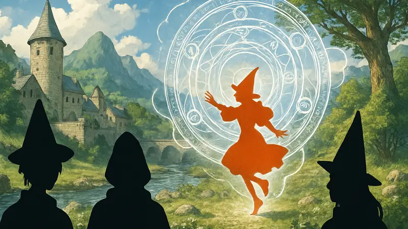Скриншот или постер аниме Witch Hat Atelier, демонстрирующий магические эффекты и персонажей в фэнтези мире.