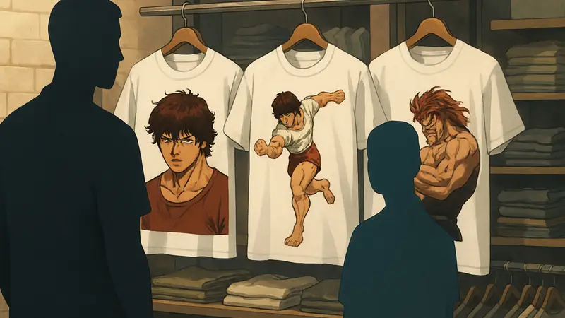 Футболки с принтами из аниме Baki the Grappler, демонстрирующие дизайн коллекции к 35-летию.