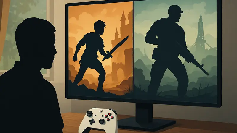 Игровые контроллеры Xbox Series X|S и PC-монитор с изображением демоверсий игр