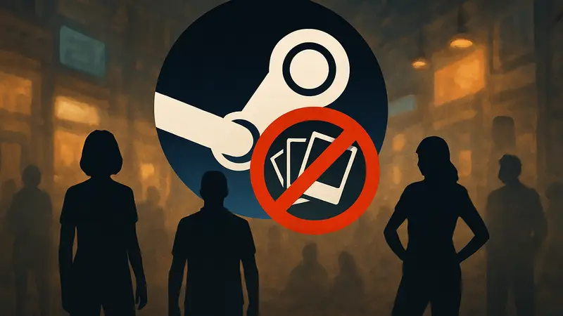 Логотип Steam с красным значком бана или перечеркнутыми коллекционными карточками.