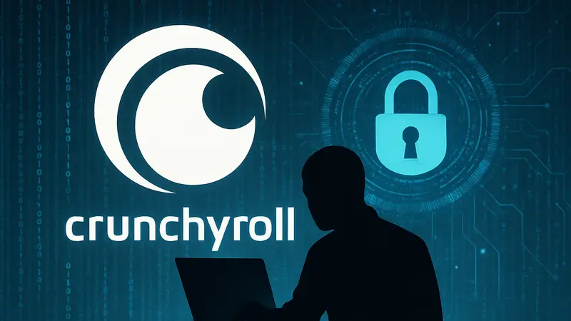Логотип Crunchyroll на фоне цифровых данных, символизирующих кибербезопасность