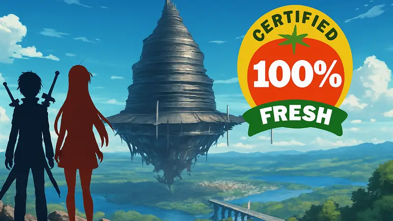 Постер аниме-фильма Sword Art Online с логотипом Rotten Tomatoes 100%.