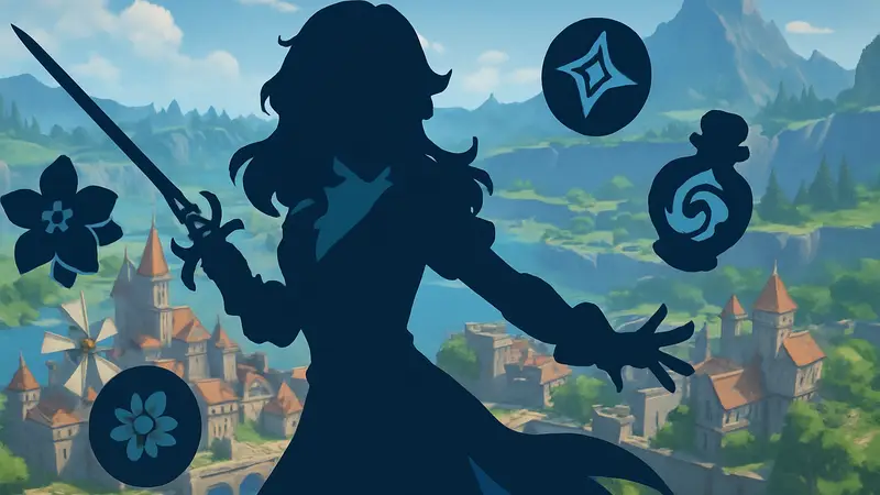 Линнея из Genshin Impact с оружием и артефактами в боевой позе