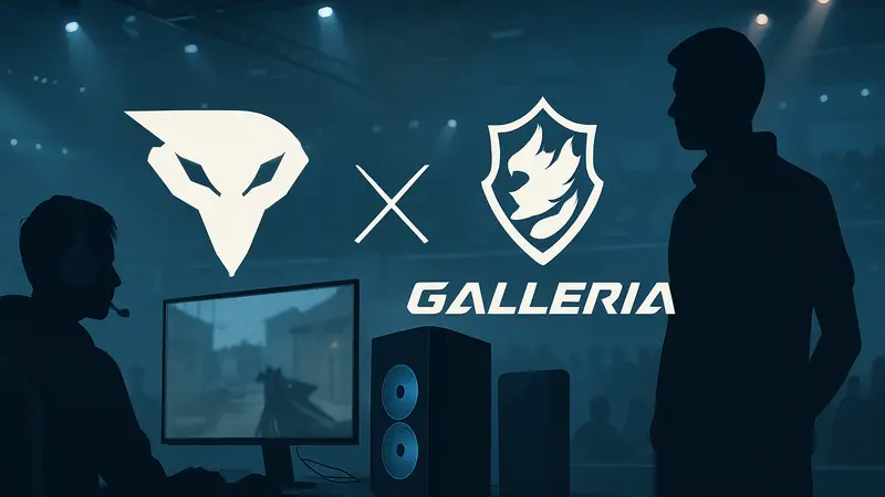 Логотипы киберспортивной команды VARREL и бренда игровых ПК GALLERIA, символизирующие их сотрудничество.