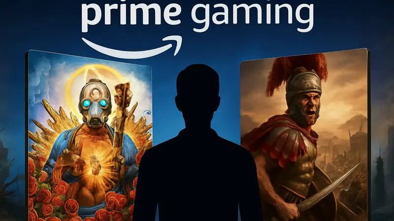 Обложки игр Borderlands Spin-Off и Total War: Rome 2 на фоне логотипа Amazon Prime Gaming.