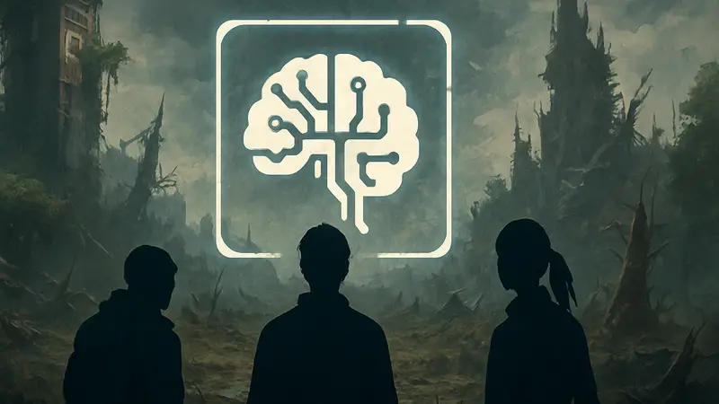 Логотип Once Human на фоне сгенерированного ИИ изображения или символа ИИ.