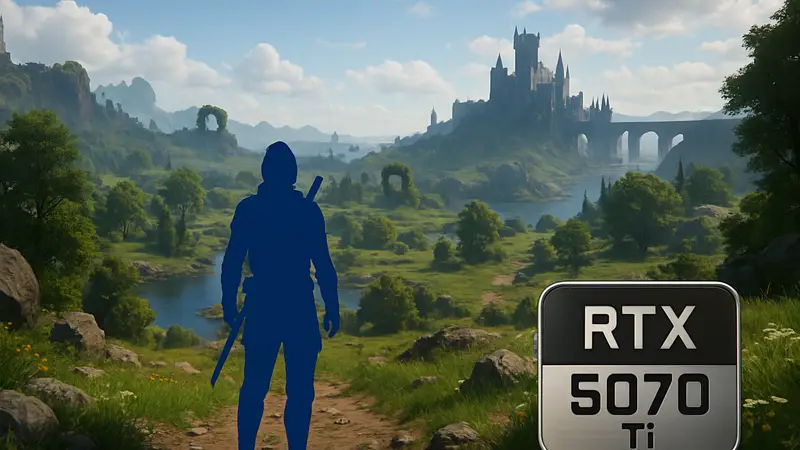 Скриншот из красивой игры с открытым миром, демонстрирующий продвинутую графику с RTX 5070 Ti.