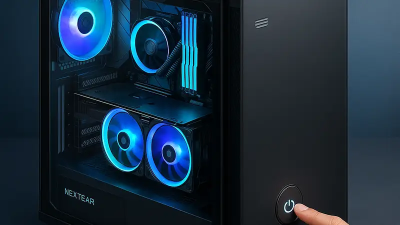 ПК-корпус Nextgear Clear Shift со стеклом, меняющим прозрачность, демонстрирующий технологическое решение.