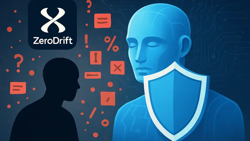 Логотип ZeroDrift и изображение ИИ-модели, защищенной от некорректных данных.