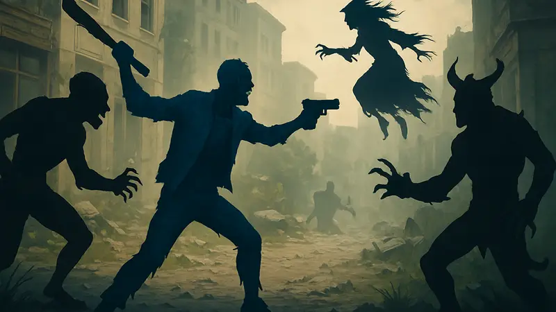 Кадр из игры Stupid Never Dies, где зомби сражается со сверхъестественными существами