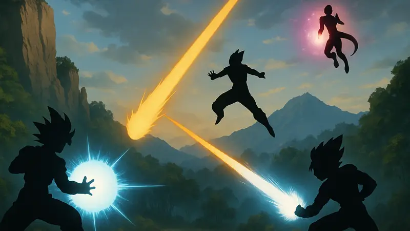 Эпичное изображение персонажей Dragon Ball, использующих мощные атаки. Рейтинг атак, уничтоживших злодеев Dragon Ball.