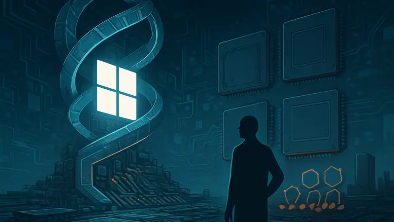 Футуристичное изображение, символизирующее проект Project Helix от Microsoft, с элементами микросхем и дефицита комплектующих.
