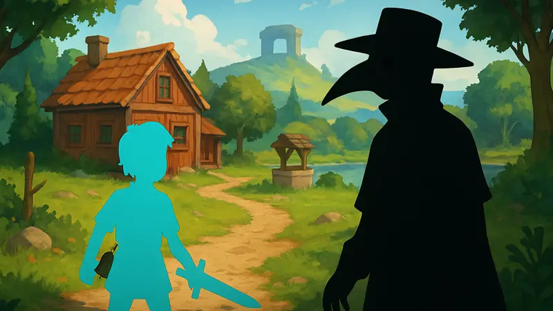 Игровой арт новой Steam игры с персонажем в стиле Stardew Valley, элементами Zelda и чумным доктором