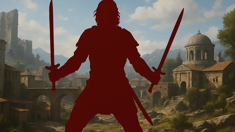 Персонаж Crimson Desert с двойным оружием в руках