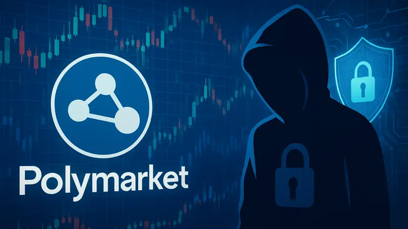 Логотип Polymarket на фоне цифровых графиков, кибербезопасность, блокчейн