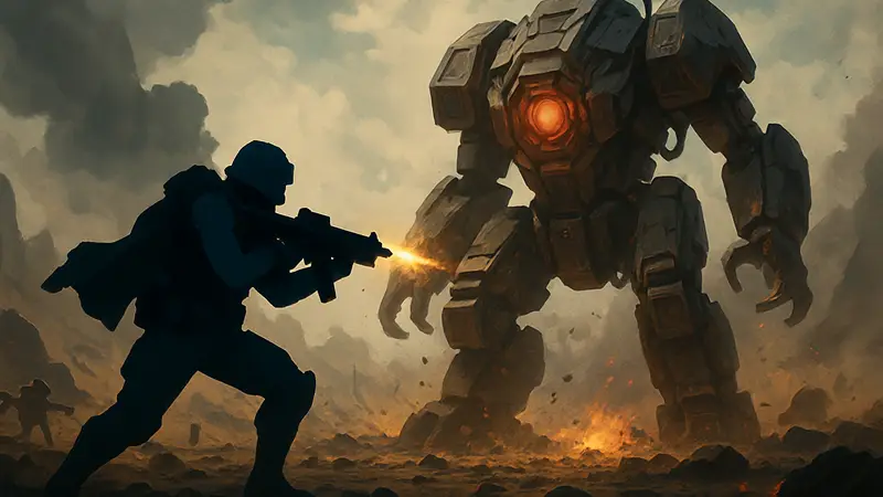 Игрок Helldivers 2 сражается с огромным "Вокс-двигателем" на поле боя, показывая тактику.