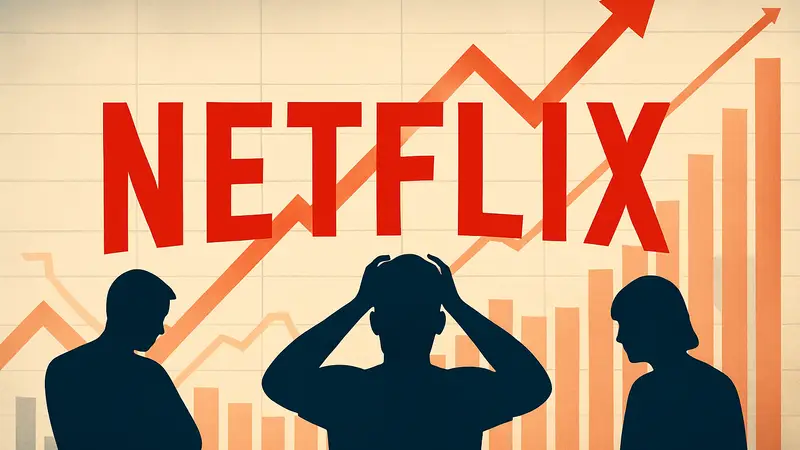 Логотип Netflix на фоне графиков роста цен и недовольных пользователей.