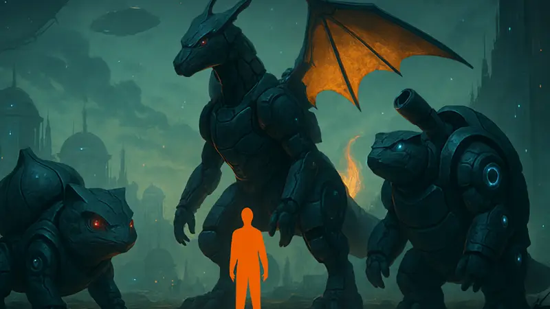 Классические покемоны первого поколения в научно-фантастическом фан-арте.