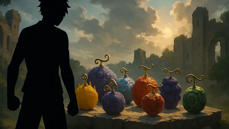 Изображение семи Дьявольских фруктов из аниме One Piece, символизирующих их огромную силу и значительные недостатки.