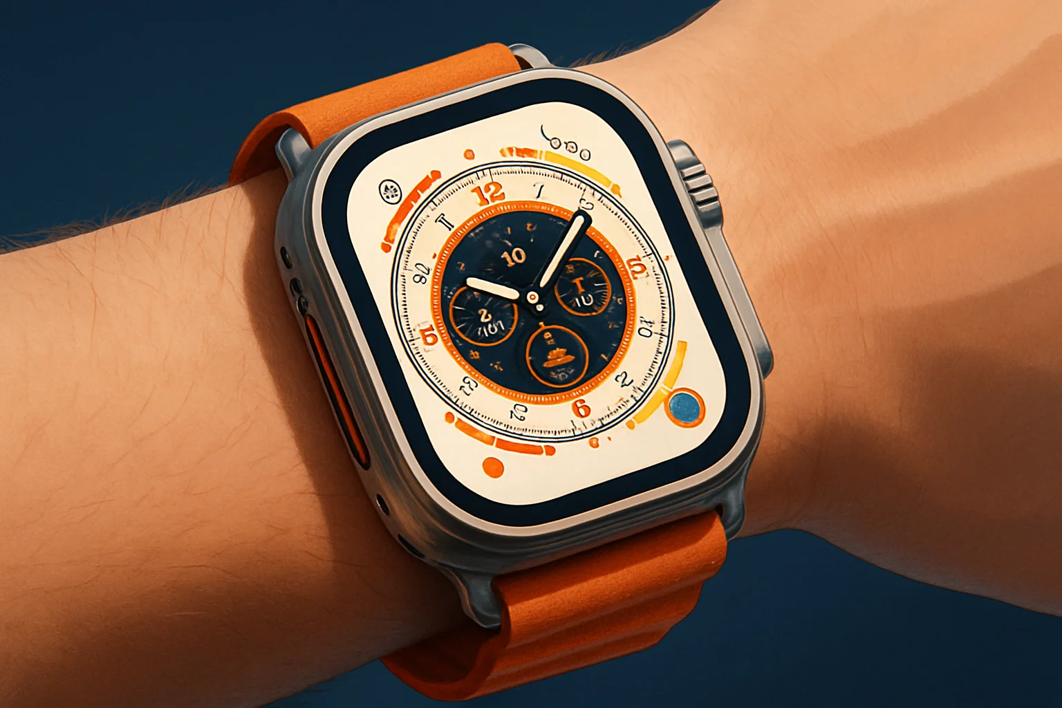 Смарт-часы Apple Watch Ultra 2 на руке, демонстрирующие прочный дизайн и яркий экран циферблата.
