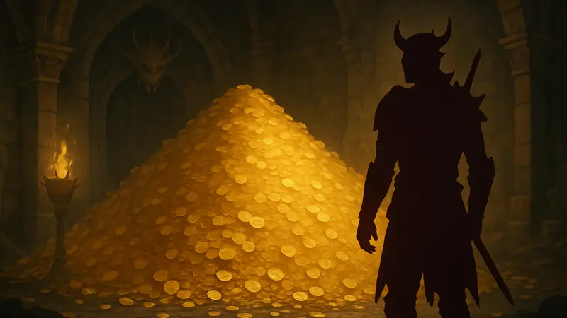 Игрок Diablo 4 стоит рядом с горой золота, символизируя баг на 900% золота в Lord of Hatred.