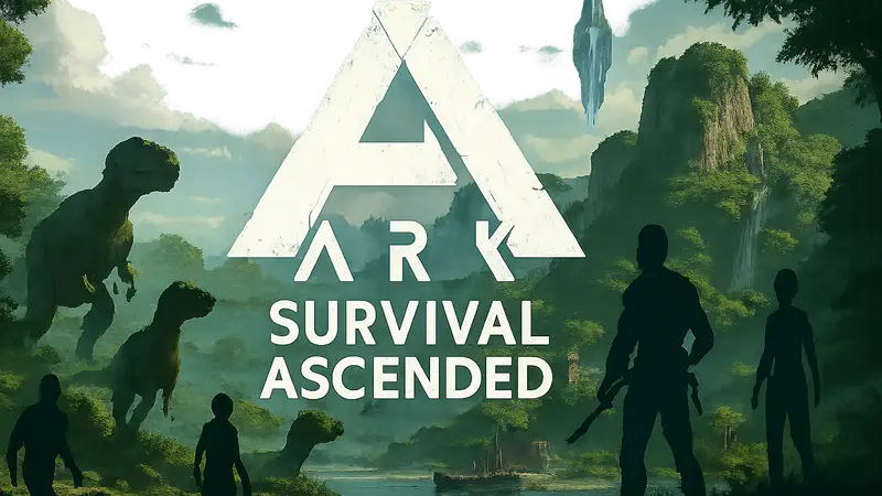 Логотип Ark Survival Ascended на фоне игрового мира, анонс задержки DLC