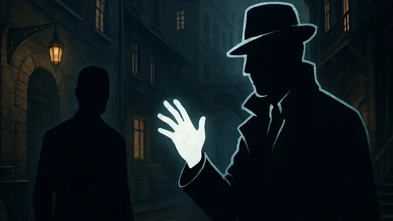 Скриншот из игры Noirmancer, показывающий нуарного детектива, использующего сверхспособности для стирания памяти.