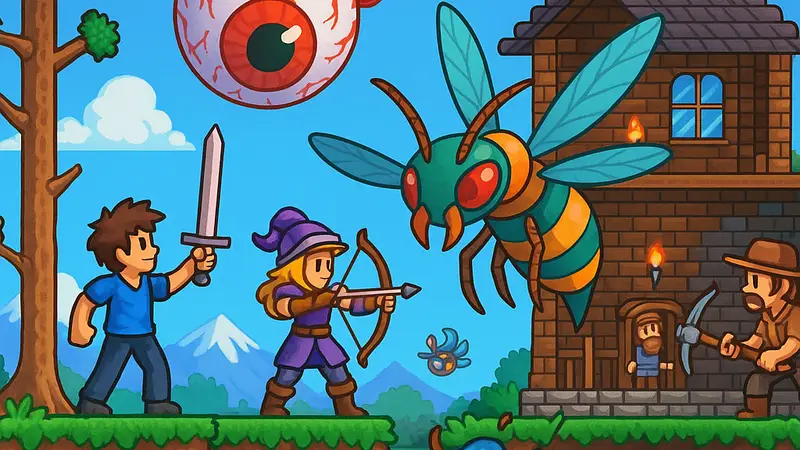 Изображение из игры Terraria с персонажами, новое обновление для Terraria Steam