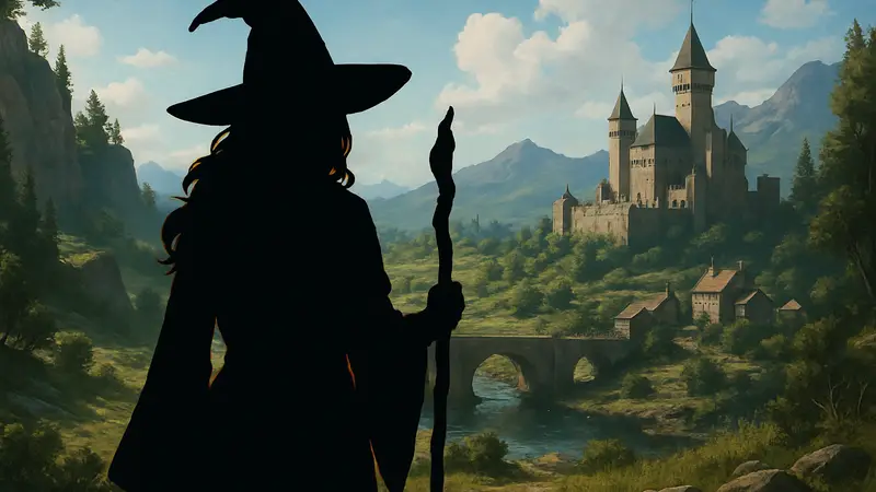 Одна из пяти ведьм из Crimson Desert, стоящая на фоне мира Pywel.