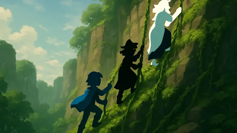 Персонажи Deltarune Chapter 5 карабкаются по лианам вверх по склону
