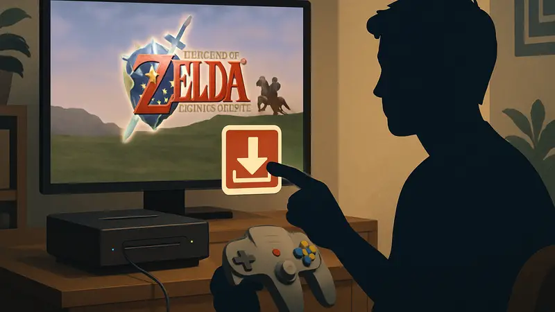 Консоль Analogue 3D с контроллером Nintendo 64, демонстрирующая функцию сохранения игр.