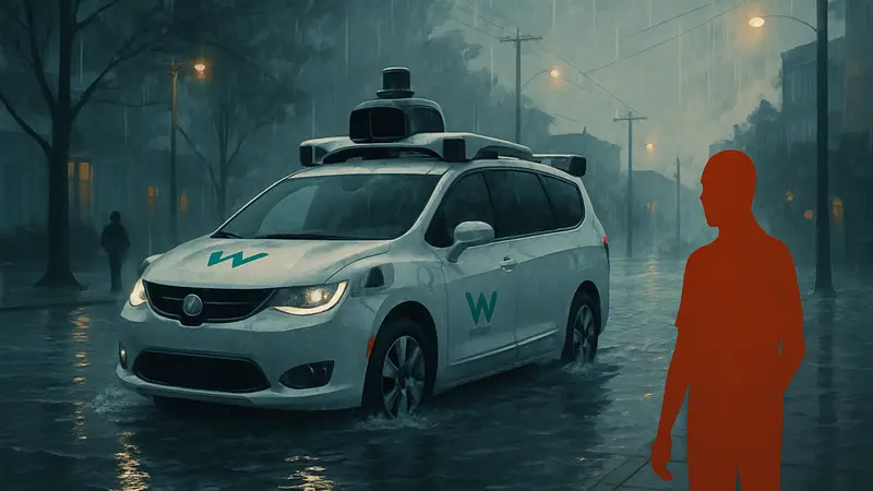 Роботакси Waymo на дороге в дождливую погоду