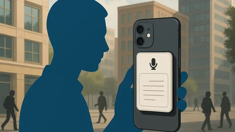 ИИ-устройство Pocket для заметок в форме кредитной карты на задней панели смартфона.