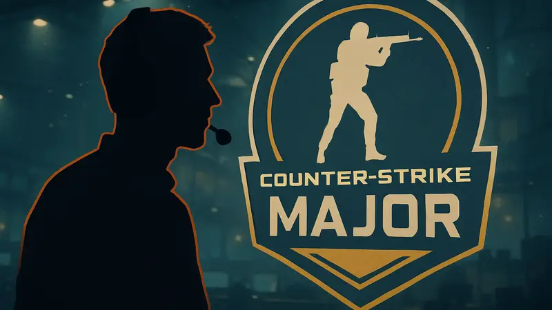 Киберспортсмен Lake с наушниками на фоне логотипа Counter-Strike Major.