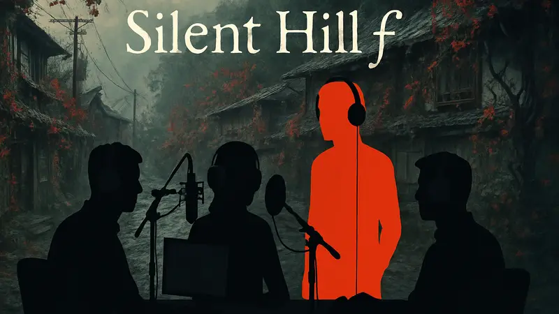Логотип игры Silent Hill f с изображением русских актеров озвучания или студии Mechanics VoiceOver.